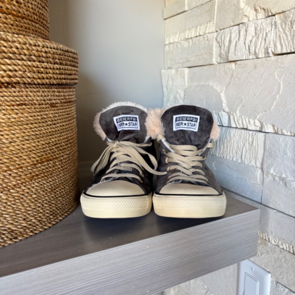 Ber Star Velour & Faux Fur Trimmed & Lined HighTop Sneakers by Beierpai - Picture 2 of 5